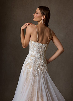 Azazie Lumina Wedding Dresses Diamond White Nude A-Line Sweetheart Neckline Lace Dress image7