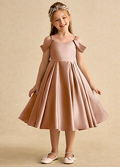 Azazie Favia Flower Girl Dresses Champagne Rose A-Line Off the Shoulder Matte Satin Dress image1