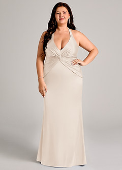 Azazie Valerie Robes de demoiselle d'honneur Robe Sirène en Satin extensible Plissée Albâtre Blanc image7