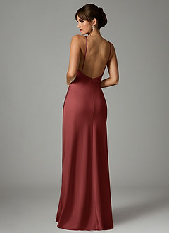 Azazie Stefania Robes de demoiselle d'honneur Robe Trapèze en Satin extensible Terracotta image2