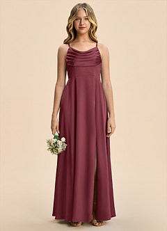 Azazie Gia Junior Robe Trapèze en Satin extensible Plissé Merlot image6
