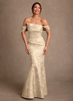 Azazie Nettie 신부의 어머니 드레스 인어 오프 더 숄더 자카드 플로어 길이 드레스 image1