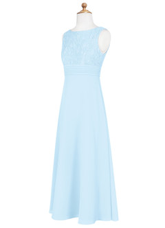 Azazie Snow Junior Sky Blue A-Line Lace Chiffon Dress image9