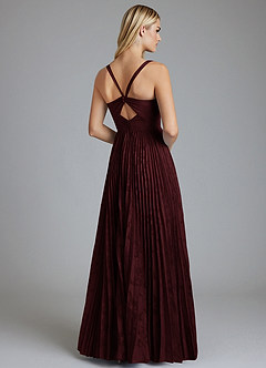 Azazie Mirella Final Sale Cabernet A-Line Pleated Floral Burnout Dress image3