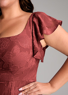 Azazie Bondi Bridesmaid Dresses Terracotta A-Line Side Slit Floral Burnout Dress image11