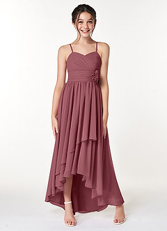 Azazie Catalina Junior Desert Rose A-Line Ruched Chiffon Dress image4