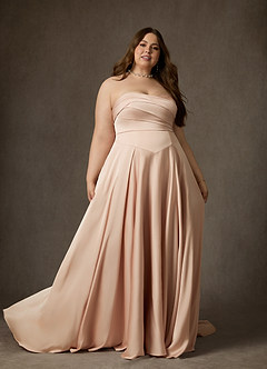 Azazie Alta Bröllopsklänningar Klä av A-Linje i Stretch Satin Axelbandslös Engelsk Ros image12