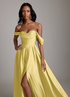 Azazie Loisa Abiti da Damigella Abito A-Line in Raso Elasticizzato a Spalla Scoperta Canarino image10