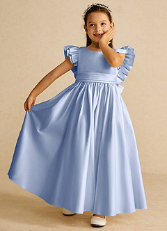 Azazie Piglette Flower Girl Dresses Ice A-Line Bow Matte Satin Dress image6