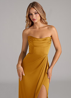 Azazie Johana Vestidos de damas de honor Vestido de Caramelo de Satén Elástico de Corte Sirena Convertible con Vestidos sin tirantes image2