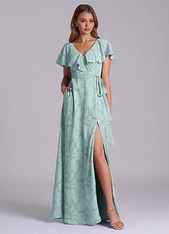 Azazie Lainey Brautjungfernkleider A-Linie mit Taschen Blumen-Burnout Kleid Nebel image3