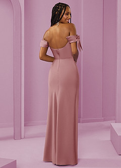 Barbie ♥ Azazie Jurken voor bruidsmeisjes Converteerbaar Jurk van Stretch Satijn met Kolom Off the Shoulder Stoffige Roos image7