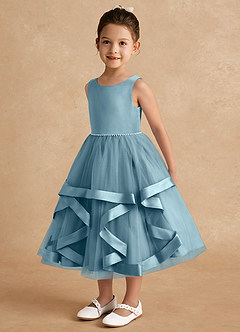 Azazie Posy Blumenmädchenkleider A-Linie Mit Perlen Tüll Kleid Stimmungsvolles Blau image3