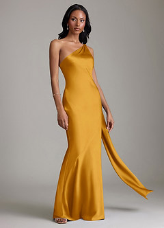 Azazie Galinda Suknie dla druhen Syrena Jedno ramię Satyna elastyczna Do ziemi Sukienka image5