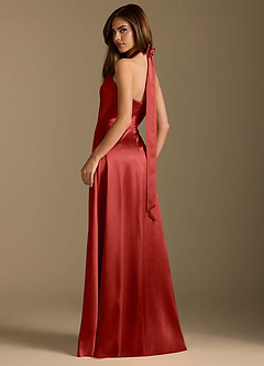 Azazie Tracie Brautjungfernkleider A-Linie Plissee Metallischer Satin Kleid Rost image9