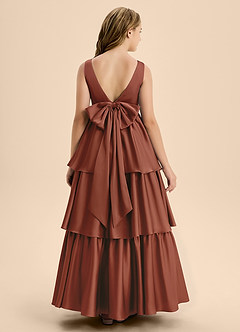 Azazie Meadowyn Junior Auburn A-Line Bow Stretch Satin Dress image2