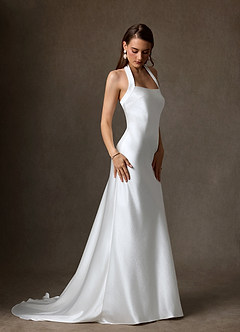 Azazie Marielle Wedding Dresses Diamond White A-Line Charmeuse Dress image5