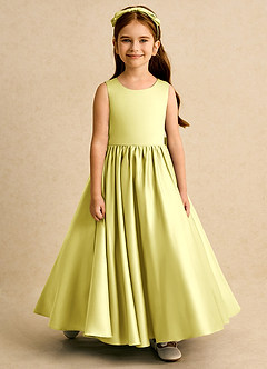 Azazie Nellia Robe Demoiselle D'honneur Fillette Robe Trapèze en Mat Satiné Arc Sorbet Citron image5