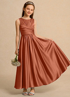 Azazie Ducky Girls Formal Flower Girl Dresses Cedar Rose A-Line Pleated Stretch Satin Dress image1