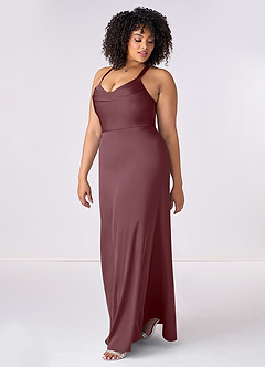 Barbie ♥ Azazie Bridesmaid Dresses Sangria Mermaid Pleated Stretch Satin Dress image9