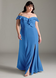 Azazie Sophie Robes de demoiselle d'honneur Robe Trapèze Convertible en Mousseline de soie Épaule décolletée Geai Bleu image6