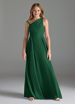 Azazie Dallas Junior Dark Green A-Line Pleated Chiffon Dress image1