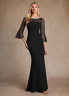 Azazie Bellevie Moeder van de bruid jurken Kolom Jurk van Stretch crêpe Kralen Zwart image4