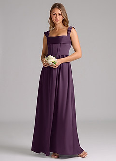 Azazie Hattie Robes de demoiselle d'honneur Robe Trapèze en Satin extensible Corset Prune image1