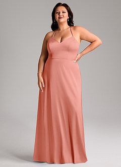 Azazie Mei Bridesmaid Dresses Coral A-Line V-Neck Stretch Satin Dress image7