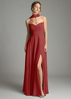 Azazie Ayla Abiti da Damigella Abito A-Line in Chiffon Scollo a Cuore Ruggine image7