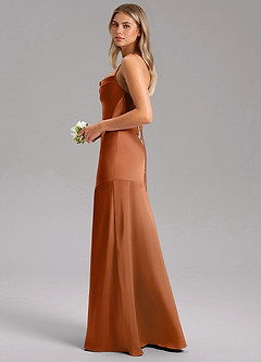 Azazie Grata Bridesmaid Dresses Copper Sheath Side Slit Stretch Satin Dress image5