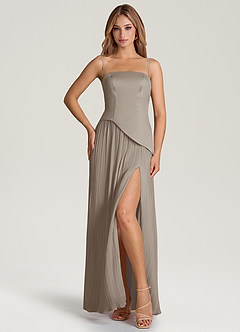 Azazie Tierney Jurken voor bruidsmeisjes Converteerbaar Jurk van Chiffon met A-Lijn Strapless Taupe image3