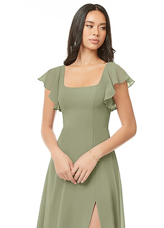 Azazie Bondi Bridesmaid Dresses Pistachio A-Line Ruched Chiffon Dress image4
