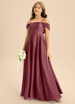 Azazie Rowena Junior Robe Trapèze en Satin extensible Arc Rose Du Désert image7