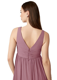 Azazie Yetta Maternity Bridesmaid Dresses A-Line V-Neck Gathered Chiffon Floor-Length Dress image3