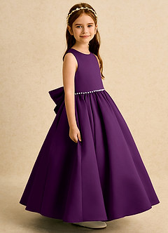 Azazie Daisies Abiti da Ragazza di Fiori Abito Principessa in Raso Opaco Fiocco Uva image3