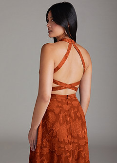 Azazie Clarice Abiti da Damigella Abito A-Line in Burnout Floreale Spacco Laterale Paprika image6