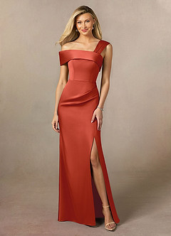 Azazie Laramie Mother of the Bride Dresses Rust Mermaid Pleated Stretch Satin Dress image1
