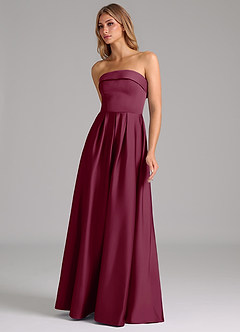Azazie Lucienne Bridesmaid Dresses Mulberry A-Line Strapless Stretch Satin Convertible Dress image6