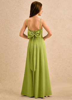 Azazie Chamomile Girls Formal Flower Girl Dresses Lemongrass A-Line Pleated Stretch Satin Dress image1