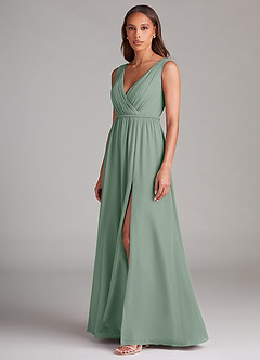 Azazie Tanicia Bridesmaid Dresses Silver Sage A-Line Pleated Chiffon Dress image2