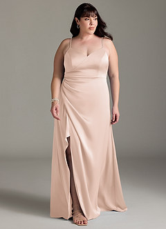 Azazie Marchella Bridesmaid Dresses Blushing Pink A-Line Corset Stretch Satin Dress image7