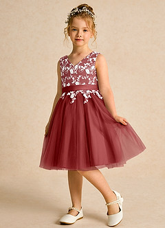 Azazie Butterfly Flower Girl Dresses Rust A-Line Lace Dress image4