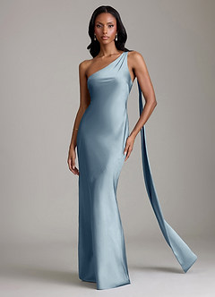 Azazie Galinda Suknie dla druhen Syrena Jedno ramię Satyna elastyczna Do ziemi Sukienka image4