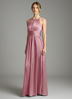 Azazie Bonnie Bridesmaid Dresses Vintage Mauve A-Line Pleated Stretch Satin Dress image1