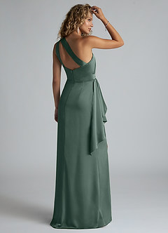 Azazie Maive Bridesmaid Dresses Sea Moss Sheath Ruched Stretch Satin Dress image3