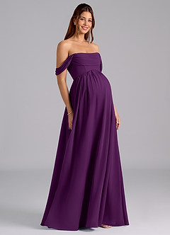 Azazie Saige Robes de demoiselle d'honneur de maternité Robe Trapèze Plissée Longueur ras du sol Mousseline de soie image1