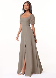 Azazie Alani Brautjungfernkleider A-Linie Quadratischer Ausschnitt Chiffon Kleid Taupe image3