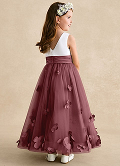 Azazie Vi vestidos de niña de las flores Vestido de Rosa Del Desierto de Tul de Corte En A con Sin mangas image4