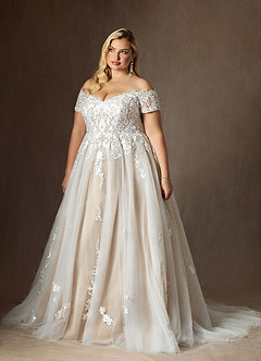 Azazie Rowe Vestidos de novia Vestido de Blanco Diamante Nude de Tul de Corte Princesa con Vestidos sin tirantes image11
